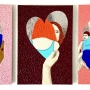 Mirrorseries (2024) mixed media on paper and cardboard, each 27,5 x 19 x 1,5 cm